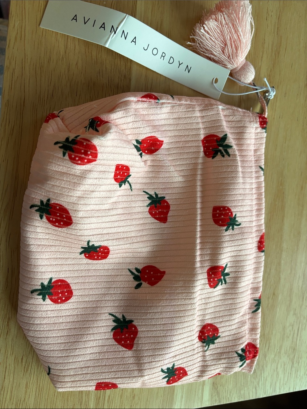 Pink Strawberry Print Cosmetic Pouch